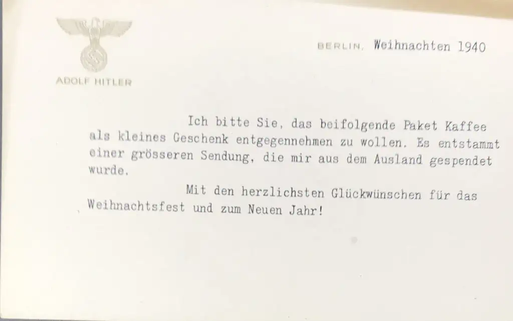 Adolf Hitler 1940 Christmas Card with Authentic Certification