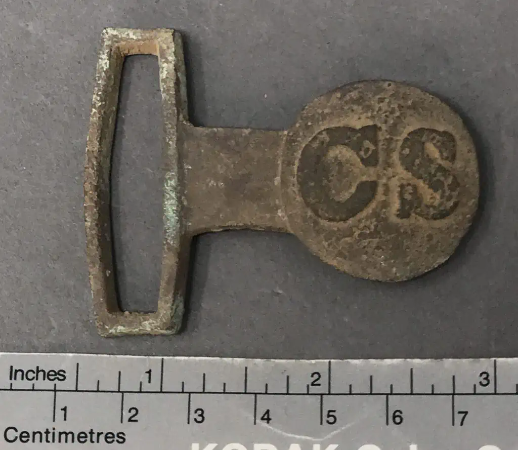 Original Confederate CS belt buckle recovered from Civil War battlefield