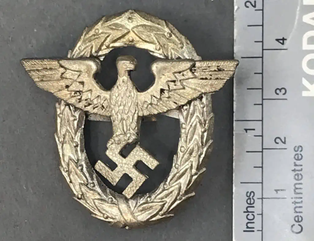 Original German NSDAP Nazi Party Type 1 police visor cap eagle, certified by the Gettysburg Museum of History