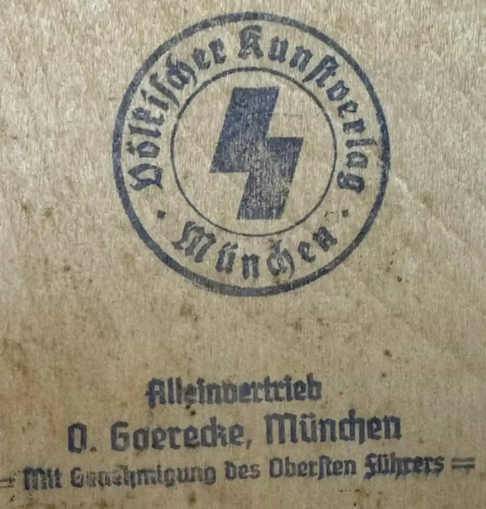 Back of Adolf Hitler color portrait on wood, showing mounting details