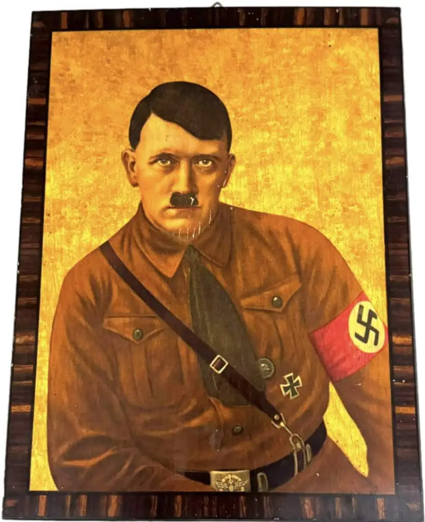 Very rare Adolf Hitler portrait in color on wood wall hanging, circa 1933
