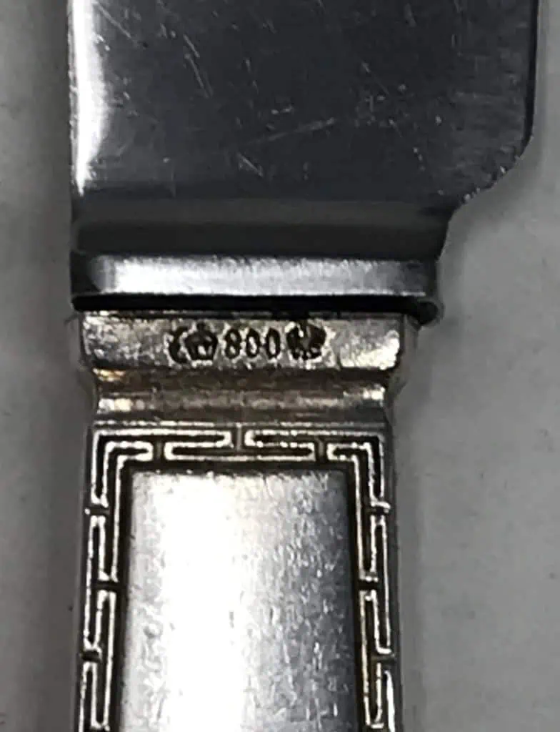 Detailed view of Adolf Hitler knife from personal dining collection.