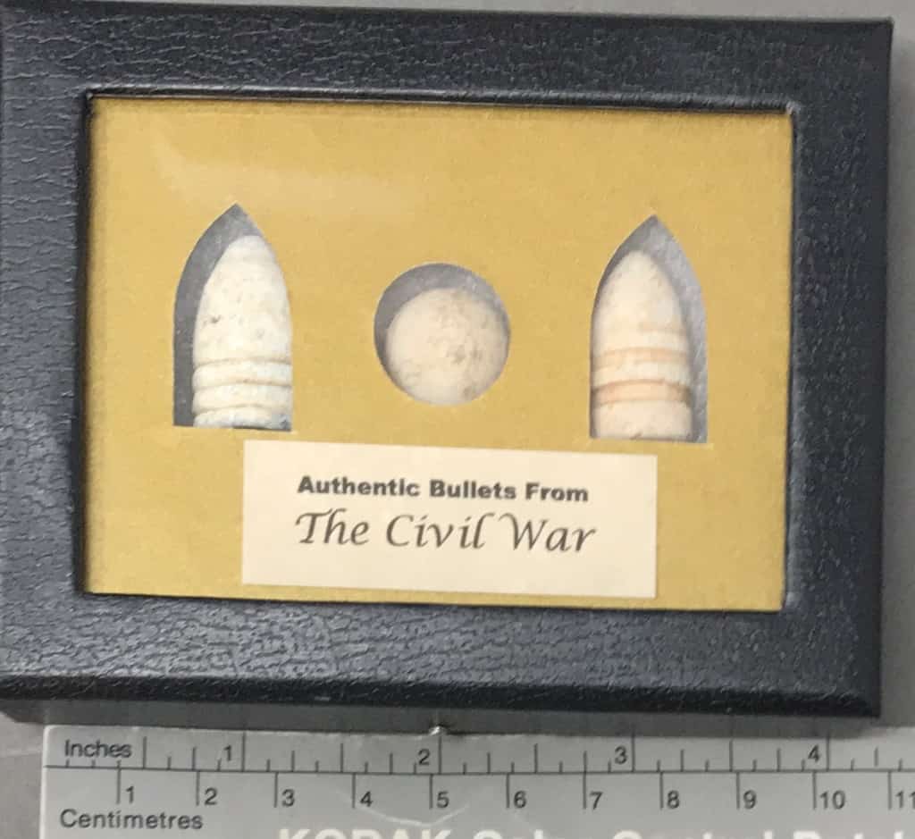 Civil War Bullets Identification Display with Musket Ball and Sharps Bullet