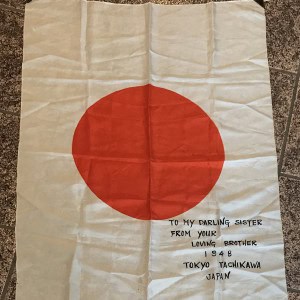 Original WWII Japanese NATIONAL FLAG WITH INSCRIPTION Brought Home By A U.S. Veteran Certified