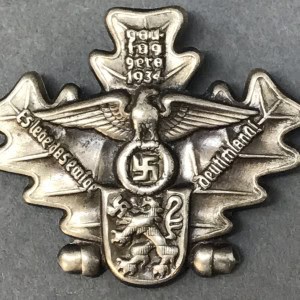 Original German NSDAP (NAZI PARTY) 1934 GERA PROVINCIAL DAY BADGE. (Gautag Abzeichen) Certified