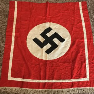 OUTSTANDING EXTRA LARGE Original WWII Era German NSDAP Nazi PODIUM Flag Brought Home By A U.S. Veteran Certified By The Gettysburg Museum Of History