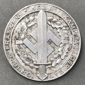 Original German NSDAP (NAZI PARTY) SA (Brown Shirts) 1938 S.A. GRUPPE FRANKEN GROUP SPORTS COMPETITION BADGE. (Sport-Wettkämpfe Abzeichen) Certified