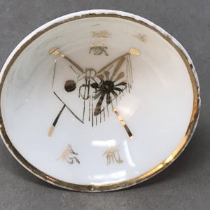 Original WWII Japanese Patriotic Saki Cup 1939 GOLD FLAGS Certified By The Gettysburg Museum Of History
