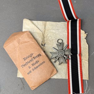 Original WWII Bronze German War Merit With Swords 2nd Class With Ribbon And Original Issue Envelope Certified By The Gettysburg Museum Of History