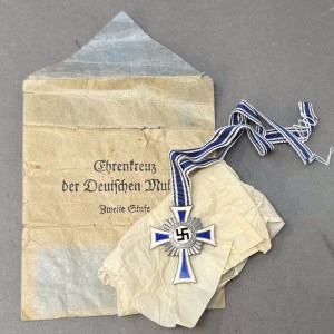 Very Nice Original Third Reich Era German Mother’s Cross Ehrenkreuz der Deutschen Mutter In Silver With Original Envelope Certified