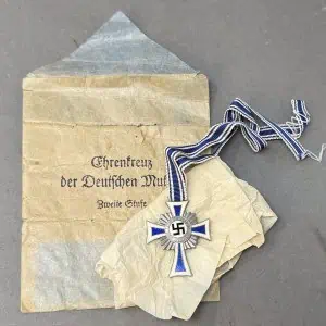 Very Nice Original Third Reich Era German Mother’s Cross Ehrenkreuz der Deutschen Mutter In Silver With Original Envelope Certified