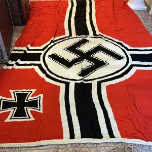 Colossal Original LARGE WWII German NSDAP (NAZI) NATIONAL WAR FLAG. “Kreigsflag” (Reichskriegsflagge) Brought Home By A U.S. Veteran Certified