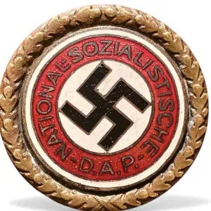 Original OUTSTANING German NSDAP (Nazi) Party Named VERY RARE LOW NUMBER Large Version Of The Golden Party Badge Certified