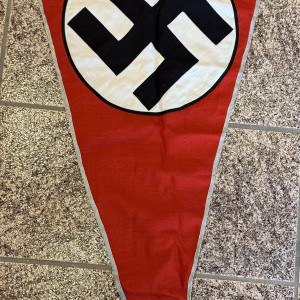 Original LARGE Third Reich Era German NSDAP (Nazi Party) Very High Quality Cloth Pennant Type Flag With Metal Hooks Certified