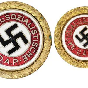 Original German NSDAP (Nazi) Party VERY RARE Matching Set Of Golden Party Badges Certified