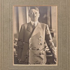RARE OUTSTANDING ORIGINAL OVERSIZED PHOTO SIGNED (AUTOGRAPHED) BY ADOLF HITLER CERTIFIED BY THE GETTYSBURG MUSEUM OF HISTORY