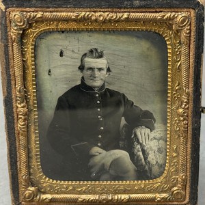 Original Civil War Cased Ambrotype Photograph Of A Union Infantry Soldier With Frock Coat Certified