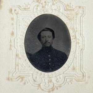 Original Civil War I.D.ed Tin Type Photograph Of A Union Infantry Soldier With Frock Coat Certified