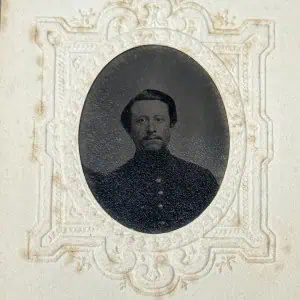 Original Civil War I.D.ed Tin Type Photograph Of A Union Infantry Soldier With Frock Coat Certified
