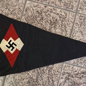 Original VERY EARLY OUTSTANDING RARE German NSDAP (NAZI PARTY) League Of German Girls (BDM) Hitler Youth Pennant Certified