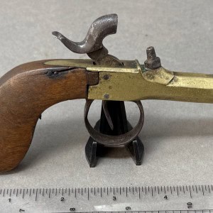 Outstanding Original Civil War Period Cap And Ball .44 Caliber Brass Frame “Cannon Barrel” Antique Pistol Certified