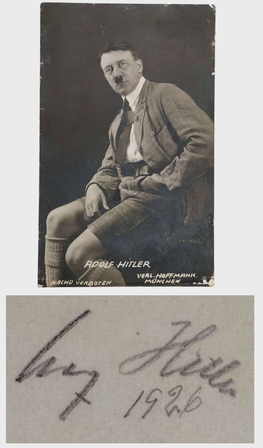Very Early Hitler Hand-Signed Photo Postcard - COA